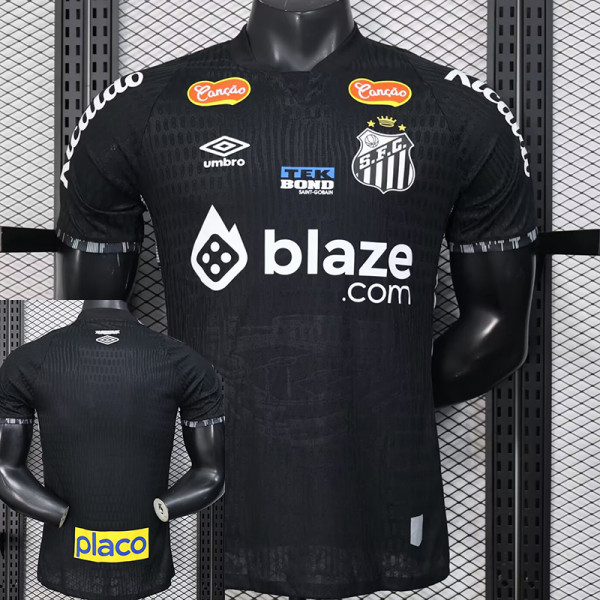 25/26  Santos FC Special Edition Black Player Version Soccer Jersey（胸前blaze广告）