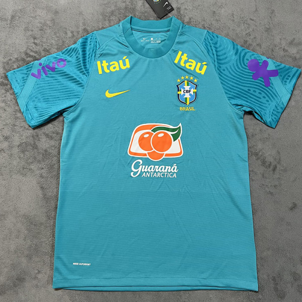 2021 Brazil Lake Blue Retro Soccer Jersey(圆领）