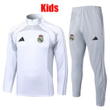 25/26  RMA White &Grey Half Pull  Kids tracksuit #E25106 (童装白衣配灰裤、半拉链)