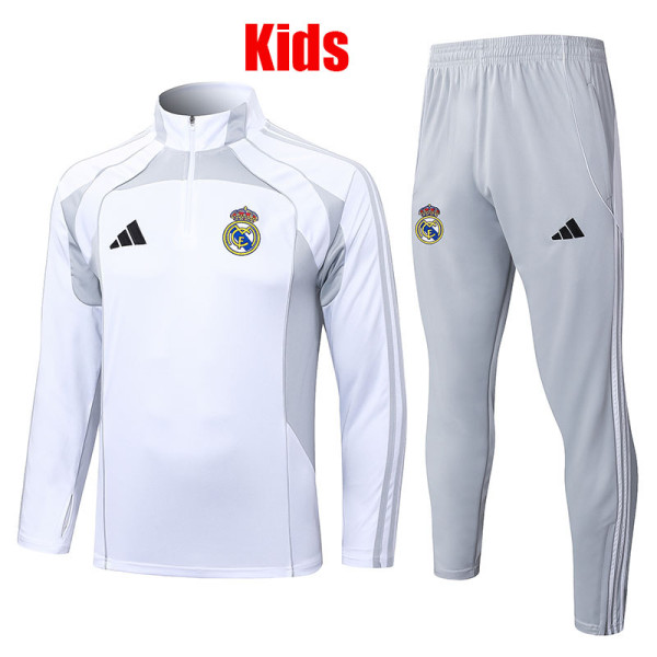 25/26  RMA White &Grey Half Pull  Kids tracksuit #E25106 (童装白衣配灰裤、半拉链)