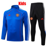 25/26 Man Utd Blue Half Pull  Kids tracksuit #E25102 (童装蓝配黑裤、半拉链)