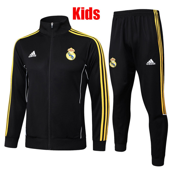 25/26 RMA Black Retro  Kids Jacket Tracksuit#E2556(童装、黄袖边）