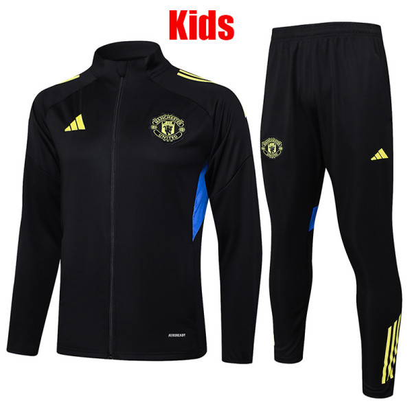 25/26  Man Utd Black Kids  Jacket Tracksuit#E2551(童装、蓝色侧边）