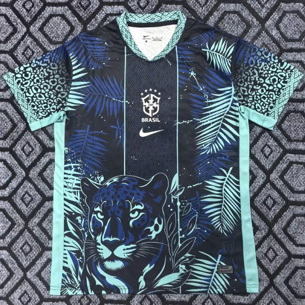 25/26 Brazil Leopard Pattern Blue Fans Soccer Jersey