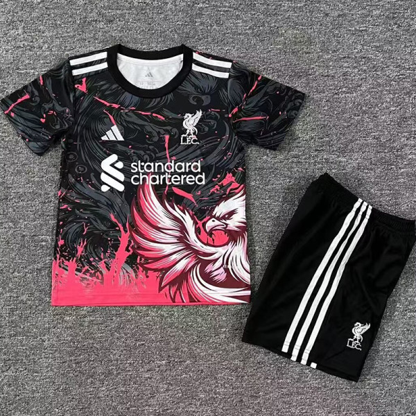 25/26 LIV Black Pink Eagle's head  Kids Soccer Jersey
