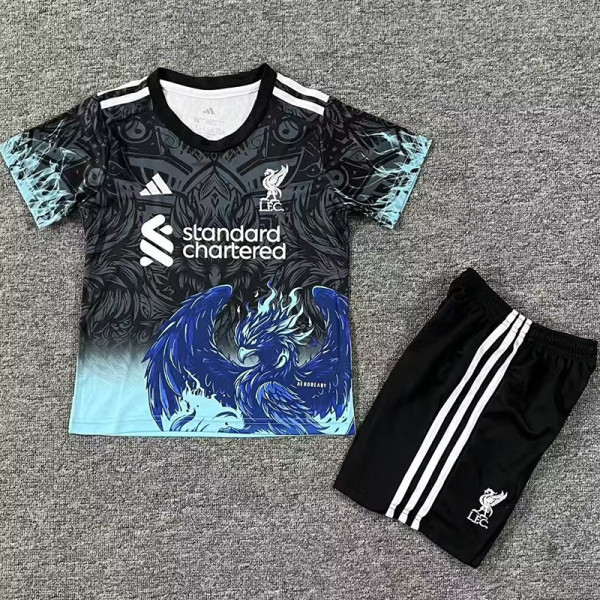 25/26 LIV Black Light Blue Eagle's head  Kids Soccer Jersey