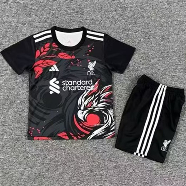 25/26 LIV  Black  Eagle's Head Leaf Kids Soccer Jersey