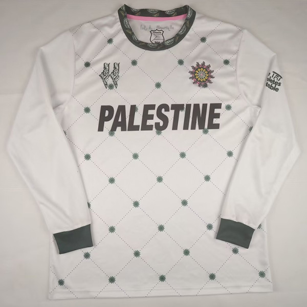 Palestine Twelve flowers English Edition Long Sleeve Retro  Soccer Jersey