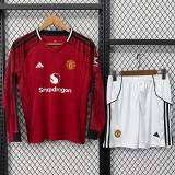25/26 Man Utd Home Kids Long Sleeve Soccer Jersey