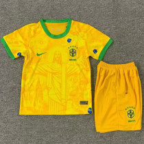 25/26 Brazil Yellow Jesus Statu Kids  Soccer Jersey
