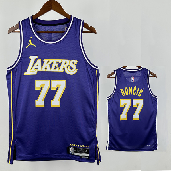 25/26 LAKERS DONCIC #77 Purple Flying Man Top Quality Hot Pressing NBA Jersey(圆领）