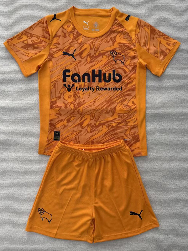 25/26 Derby County F.C Goalkeeper Orange Kids  Soccer Jersey