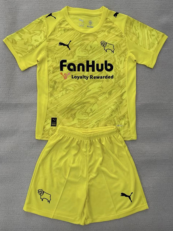 25/26 Derby County F.C Goalkeeper Yellow Kids  Soccer Jersey