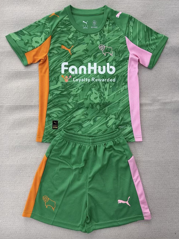 25/26 Derby County F.C Goalkeeper Green Kids  Soccer Jersey