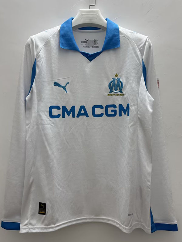 25/26  Marseille Home Long Sleeve Fans Soccer Jersey