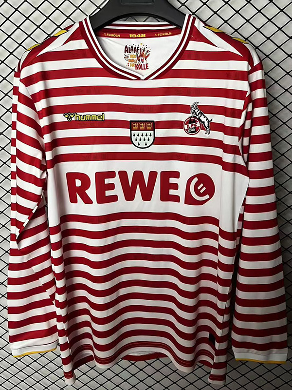 Copy 25/26 FC Köln Carnival Red and White Long Sleeve Soccer Jersey