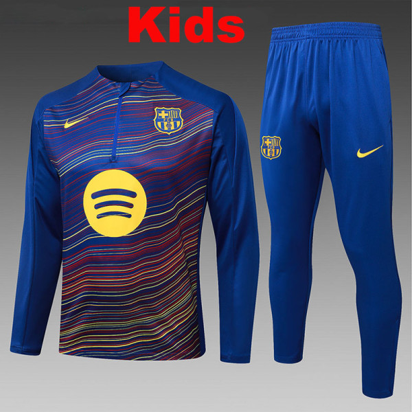 25/26 BAR Diagonal inkjet Blue Kids Half Pull Tracksuit#E25174 (童装半拉链)