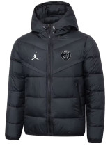 25/26 PSG Jordan White Logo Black Hooded Cotton Coat 连帽棉衣