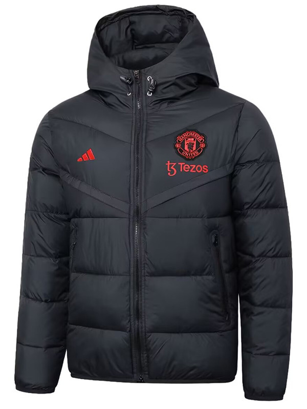 25/26 Man Utd AD Red Logo Black Hooded Cotton Coat 连帽棉衣