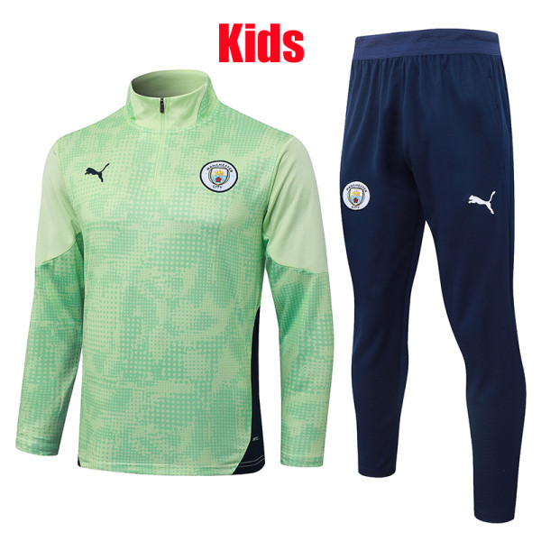 25/26 Man City Light Green Kids Half Pull Tracksuit#E25212(半拉链)
