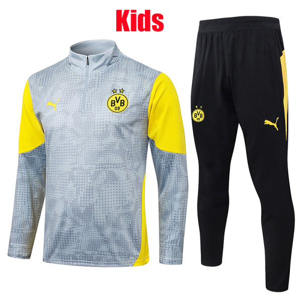 25/26 Dortmund Light Gray Inkjet Kids Half Pull Tracksuit#E25218  (半拉链)