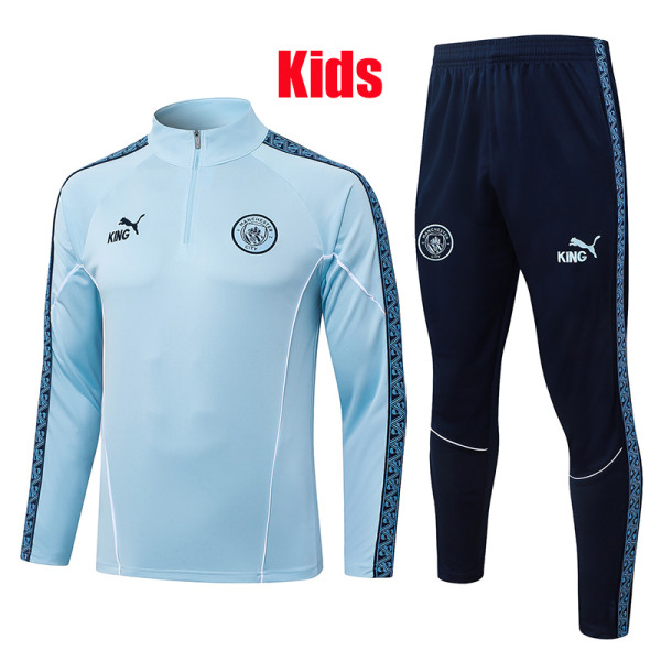 26/27 Man City Sky Blue Kids Half Pull Tracksuit #E25229 (童装、半拉链)
