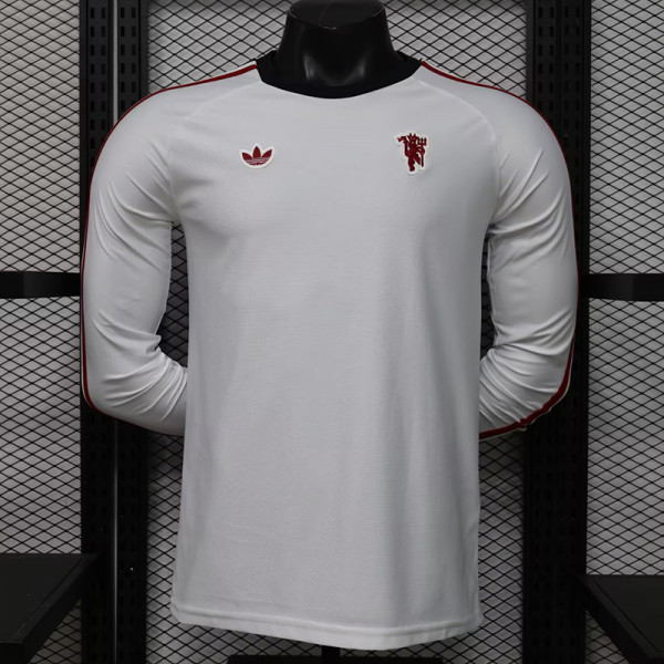 26/27 Man Utd Leisure White Player Version Retro Long Sleeve Soccer Jersey