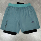 2026 AD Apple Green Double Layered Sports Shorts#A2002黑标果绿