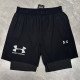 2026UA Black Double Layered Sports Shorts#U3001白花标黑色