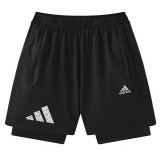 2026 AD Black Double Layered Sports Shorts#A2001白花标黑色