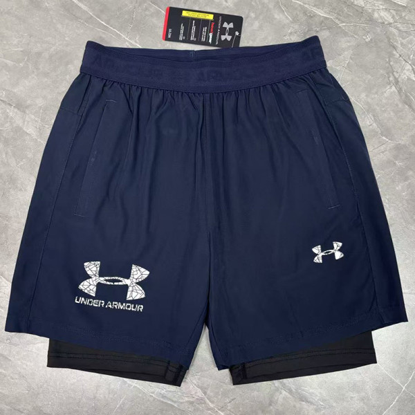 2026UA Royal Blue Double Layered Sports Shorts#U3001白花标宝蓝