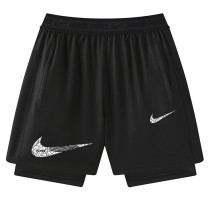 2026 NK Black Double Layered Sports Shorts#N1001大白花标黑色