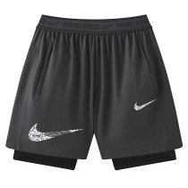 2026 NK Grey Double Layered Sports Shorts#N1001大白花标灰色