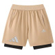 2026 AD Khaki Double Layered Sports Shorts#A2001白花标卡其