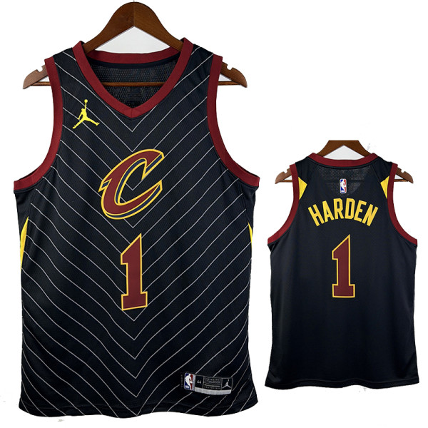 20/21 Cavaliers HARDEN #1 Flying Man Stripes Black Top Quality Hot Pressing Retro NBA Jersey
