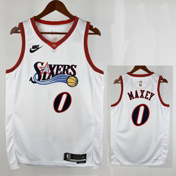 25/26 76ERS MAXEY #0 White Retro Top Quality Hot Pressing Retro NBA Jersey