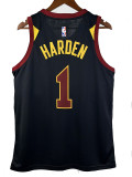 20/21 Cavaliers HARDEN #1 Flying Man Stripes Black Top Quality Hot Pressing Retro NBA Jersey