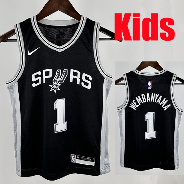 Sa Spurs WE MBANYAMA #1Black Top Quality Hot Pressing NBA Jersey(童装)