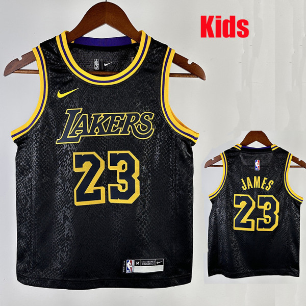 LAKERS JAMES#23 Snakeskin Black Kids Top Quality Hot Pressing NBA Jersey(童装)