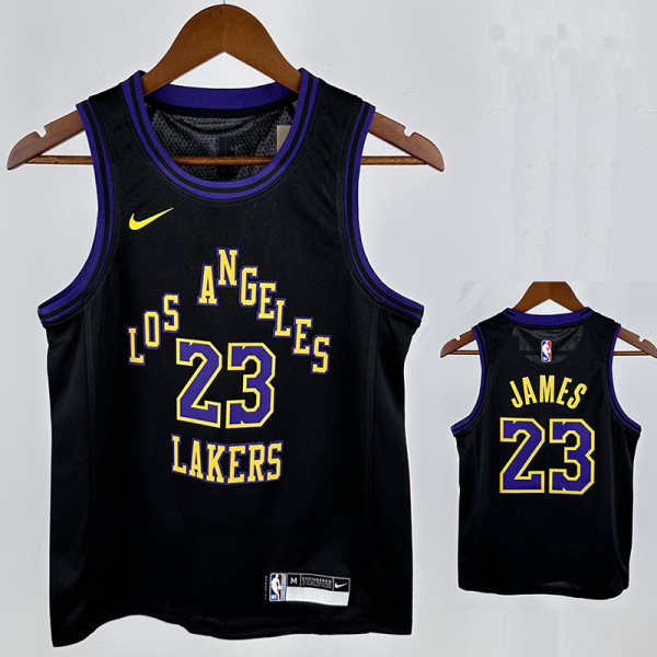 23/24 LAKERS JAMES #23 Black City Edition Kids Top Quality Hot Pressing NBA Jersey(童装)