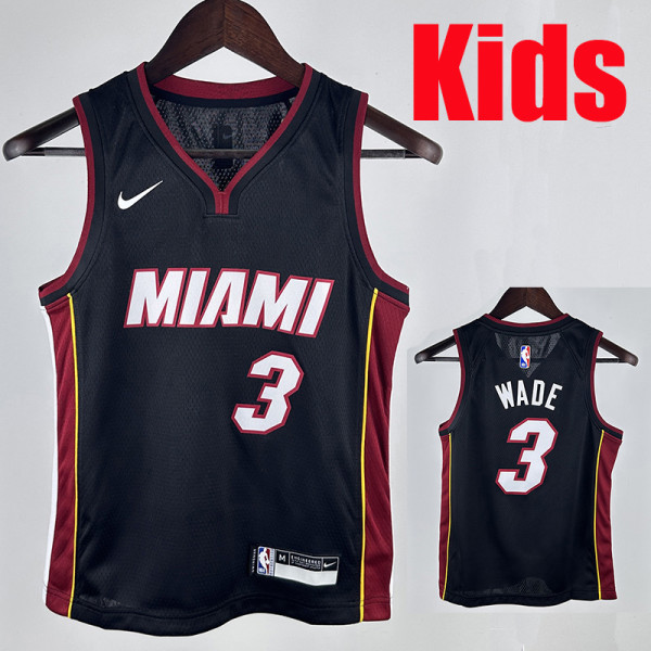 HEAT WADE #3 Black Kids Top Quality Hot Pressing NBA Jersey(Ｖ领童装)