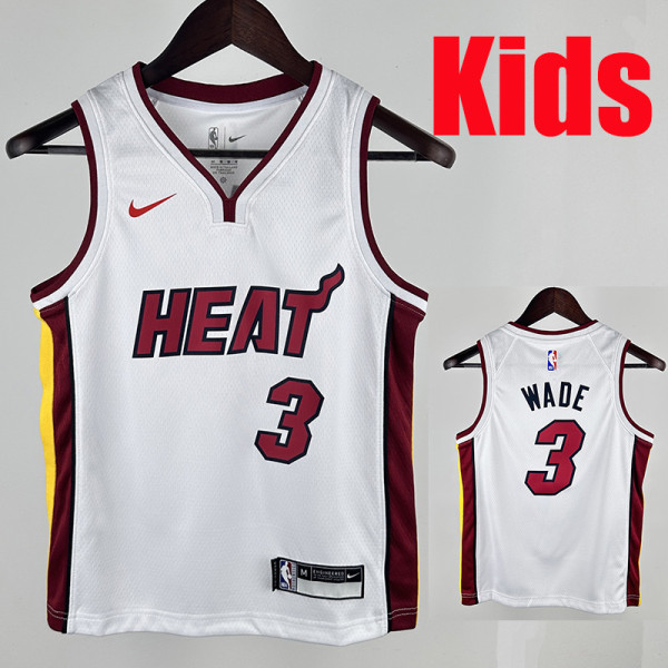 HEAT WADE #3 White KidsTop Quality Hot Pressing NBA Jersey(Ｖ领童装)