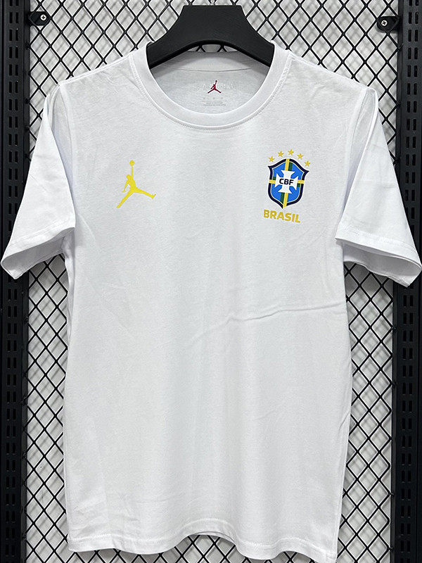26/27 Brazil AJ White Pure Cotton Men's T-shirt#T303小标