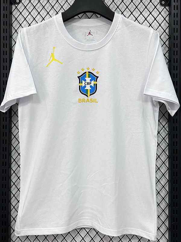 26/27 Brazil AJ White Pure Cotton Men's T-shirt#T306大标