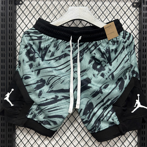 26/27 Flying Man Dark Green Casual NBA Edition Flower Catkins Gray shorts#C2533