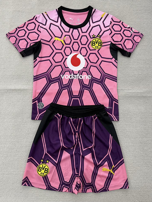 26/27 Dortmund Goalkeeper Pink Kids Soccer Jersey