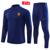 26/27 France Royal Blue Kids Half Pull Tracksuit (童装半拉链)