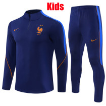 26/27 France Royal Blue Kids Half Pull Tracksuit (童装半拉链)