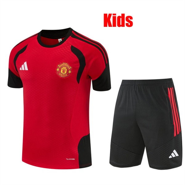 26/27 Man Utd Kids Red Training shirt Black Shorts Suit#童装