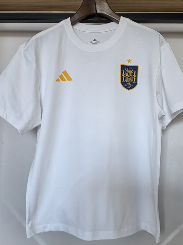 26/27 Spain White Pure Cotton Men's T-shirt#T-35蓝队标